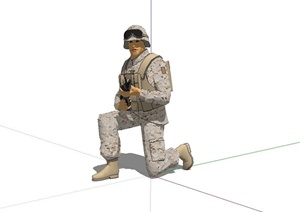 多个不同姿势的军人人物设计SU(草图大师)模型