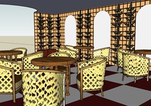 新古典餐厅空间设计SU(草图大师)模型