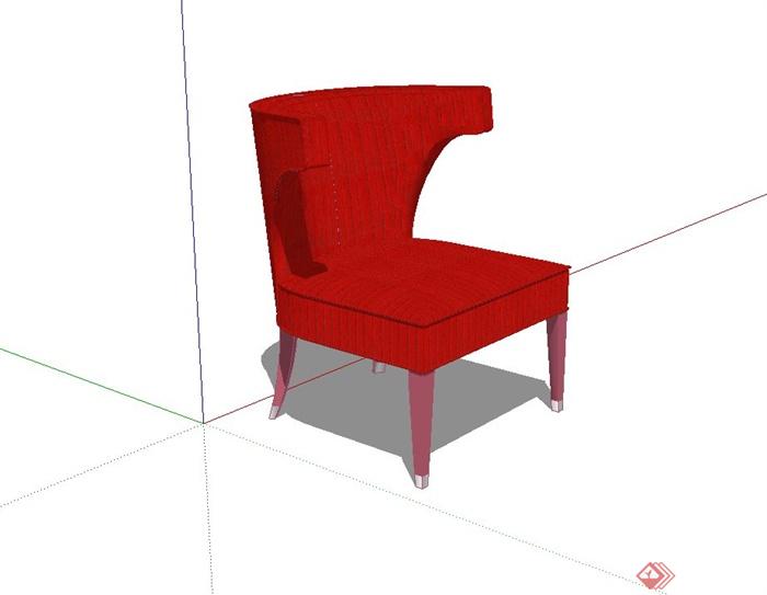 某现代室内红色沙发椅设计su模型(2)