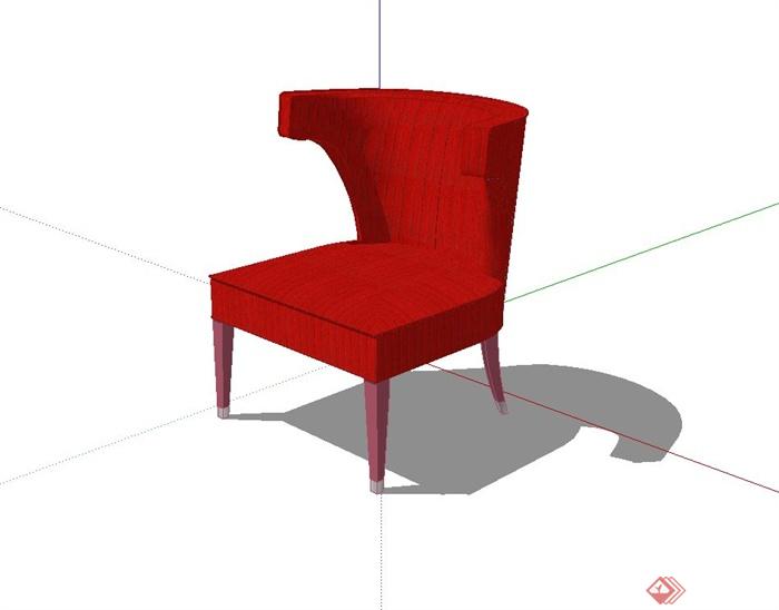 某现代室内红色沙发椅设计su模型(1)