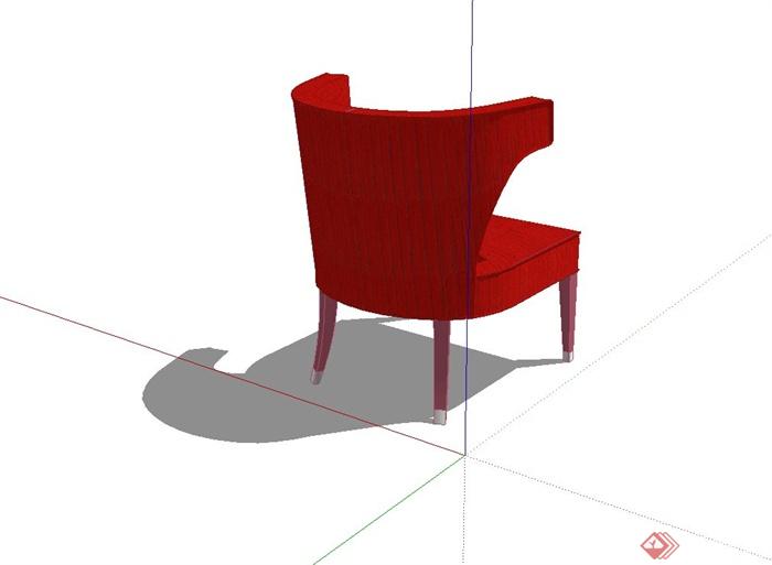 某现代室内红色沙发椅设计su模型(3)