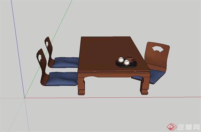 某日式风格茶桌坐设计su模型(3)