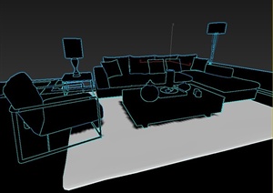 某现代室内沙发茶几组合设计3d模型