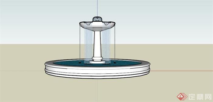 现代圆形喷泉水池SU模型(3)