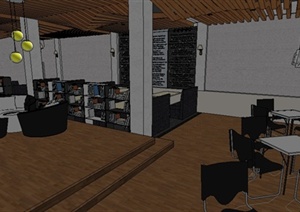 一个咖啡书吧室内装潢sketchup精致设计模型