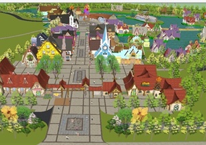 欧式童话小镇主题公园Su精致设计模型