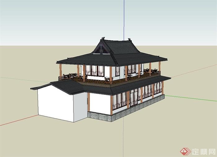 某古典中式风格酒楼餐馆建筑设计su模型(3)
