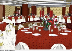 某酒店现代中式宴会厅室内设计SU(草图大师)模型
