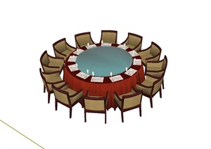 某现代风格包间餐桌椅设计SU(草图大师)模型