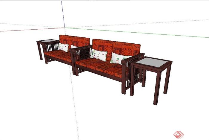 某现代风格沙发椅、坐凳组合设计su模型(2)