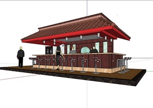 现代中式风格餐饮吧台设计SU(草图大师)模型