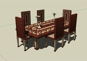 欧式风格木制餐桌椅SU(草图大师)模型