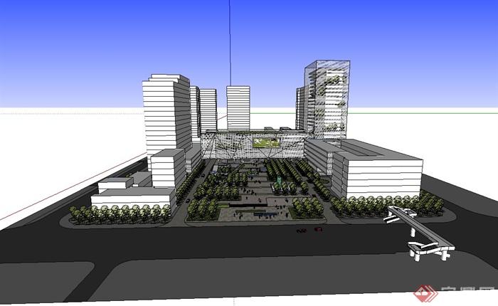 某现代风格办公环境设计su模型（含建筑及广场）(3)