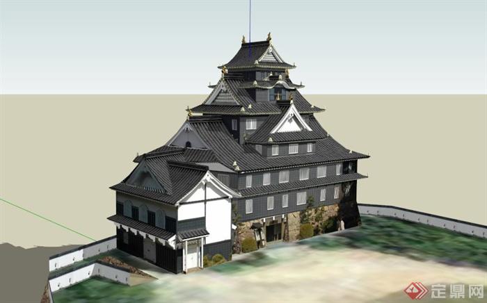 日本多层仿古酒店建筑设计SU模型(1)