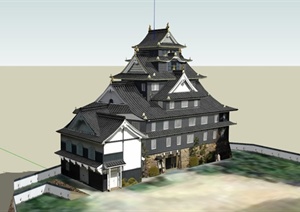 日本多层仿古酒店建筑设计SU(草图大师)模型