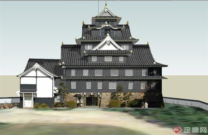 日本多层仿古酒店建筑设计SU模型(3)