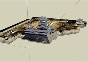 日本古城堡塔楼建筑设计SU(草图大师)模型