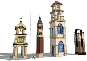 四个欧式塔楼建筑设计SU(草图大师)模型