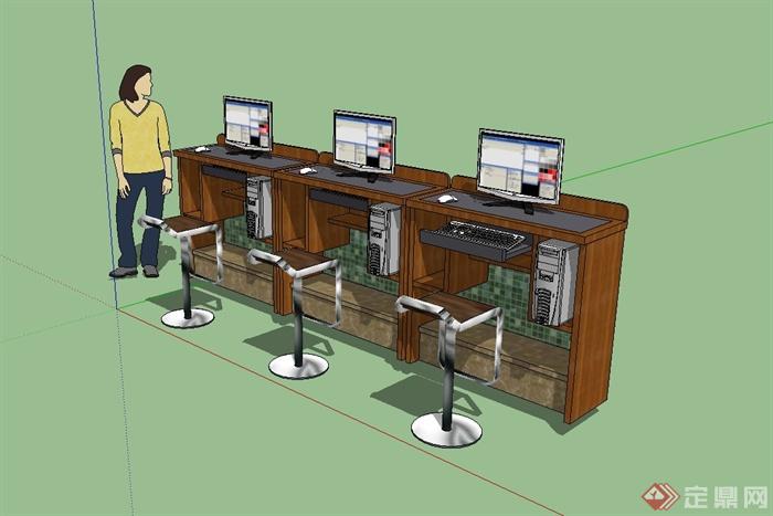 咖啡店电脑上网区设计SU模型(1)