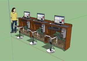 咖啡店电脑上网区设计SU(草图大师)模型