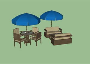 户外休闲咖啡桌椅椅遮阳伞SU(草图大师)模型