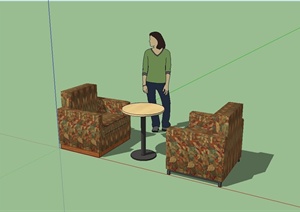 咖啡店单座扶手沙发SU(草图大师)模型