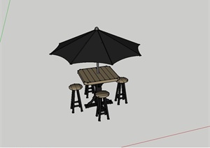 户外咖啡桌遮阳伞SU(草图大师)模型