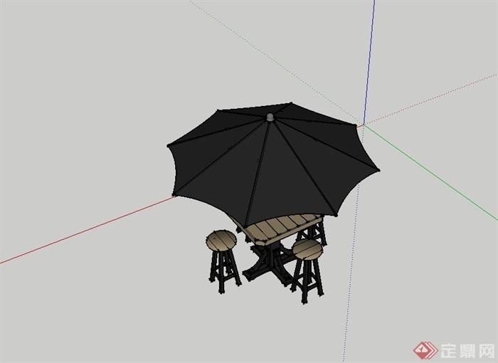 户外咖啡桌遮阳伞SU模型(3)