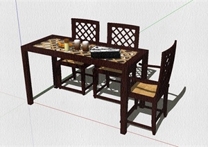现代中式餐桌椅设计SU(草图大师)模型