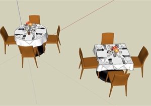 两个餐厅桌椅组合设计SU(草图大师)模型