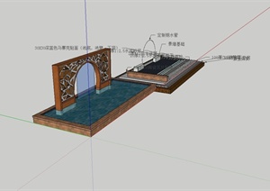 某现代水池设计及景墙设计SU(草图大师)模型