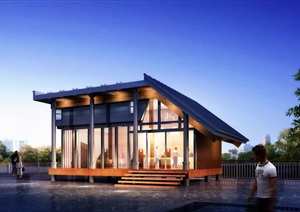 某现代风格小木屋建筑设计3d模型含效果图