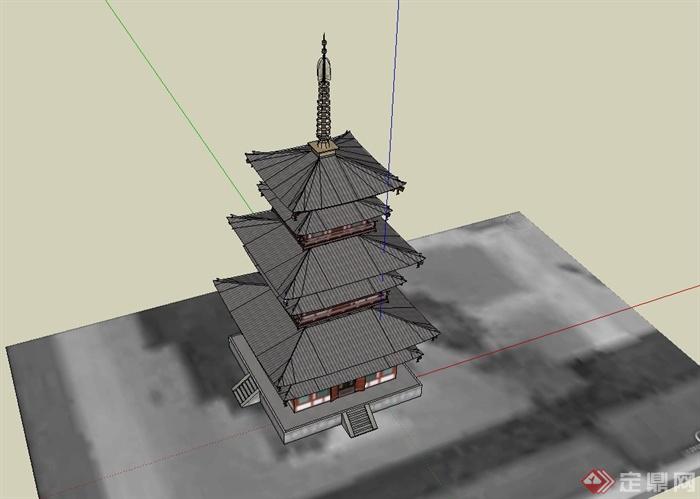 古典中式古塔建筑设计su模型(3)