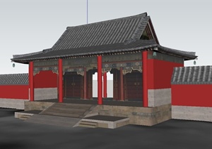 古典中式四合院古门入口设计SU(草图大师)模型