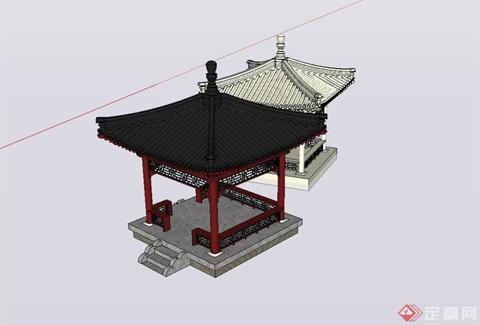 古建亭子设计su模型(2)