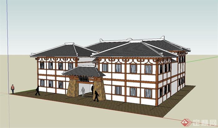 现代中式风格博物馆建筑设计su模型(1)