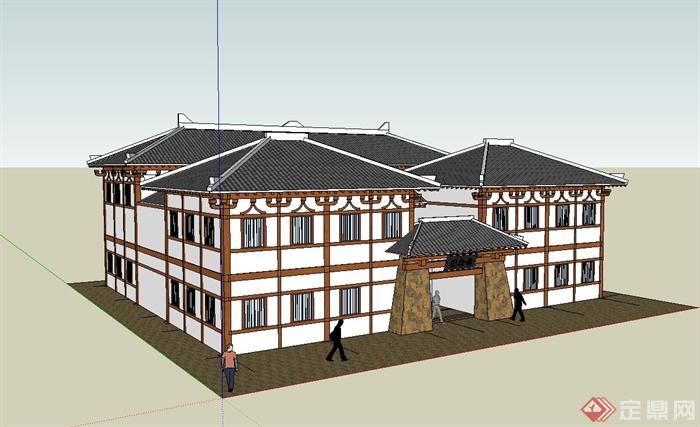 现代中式风格博物馆建筑设计su模型(2)