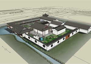 古典中式书院改造建筑设计SU(草图大师)模型