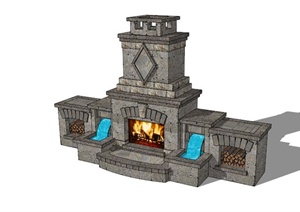 欧式石材壁炉设计SU(草图大师)模型