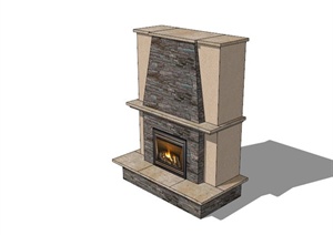 现代石材拼接壁炉设计SU(草图大师)模型