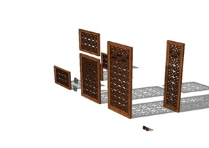 现代中式木制镂空窗花隔断SU(草图大师)模型
