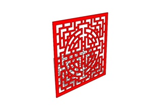现代中式红色窗花设计SU(草图大师)模型