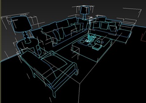 现代室内空间客厅沙发组合设计3d模型