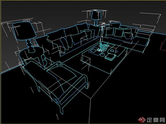 现代室内空间客厅沙发组合设计3d模型(1)