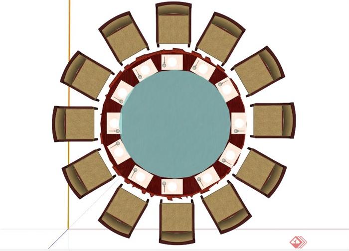 现代中式十二人餐桌设计SU模型(2)