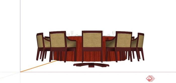 现代中式十二人餐桌设计SU模型(3)