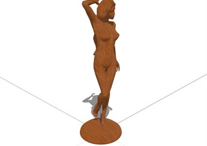 现代木制青年女性雕塑设计SU(草图大师)模型