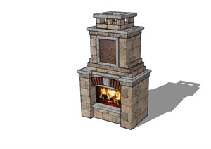 现代砖石结构壁炉设计SU(草图大师)模型