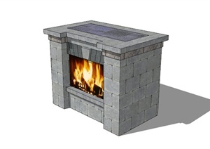 现代石材壁炉设计SU(草图大师)模型
