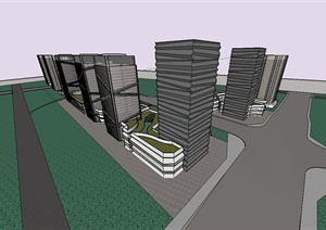 某市中心办公建筑设计SU(草图大师)模型